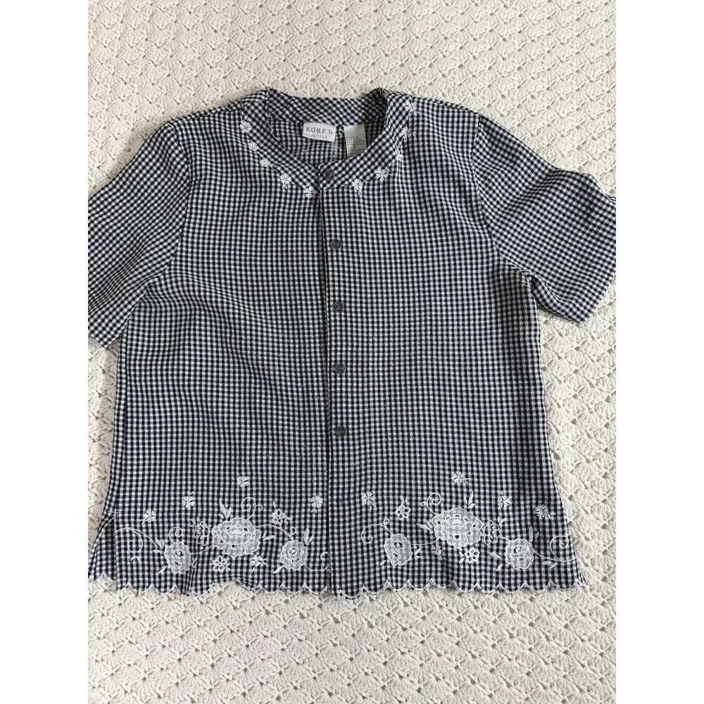 Koret Womens Blouse Small P Black White Gingham Short Sleeve Buttton Up Vintage